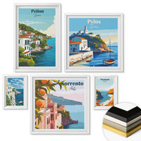 WANDBILDER 5er-Set - 50x50 cm & 20x30 cm & 40x60 cm Weißer Rahmen - Farbenfrohe Illustrationen von Retro-Städten - Weiß, Kunststoff (40/60cm) - ArtPrintCave