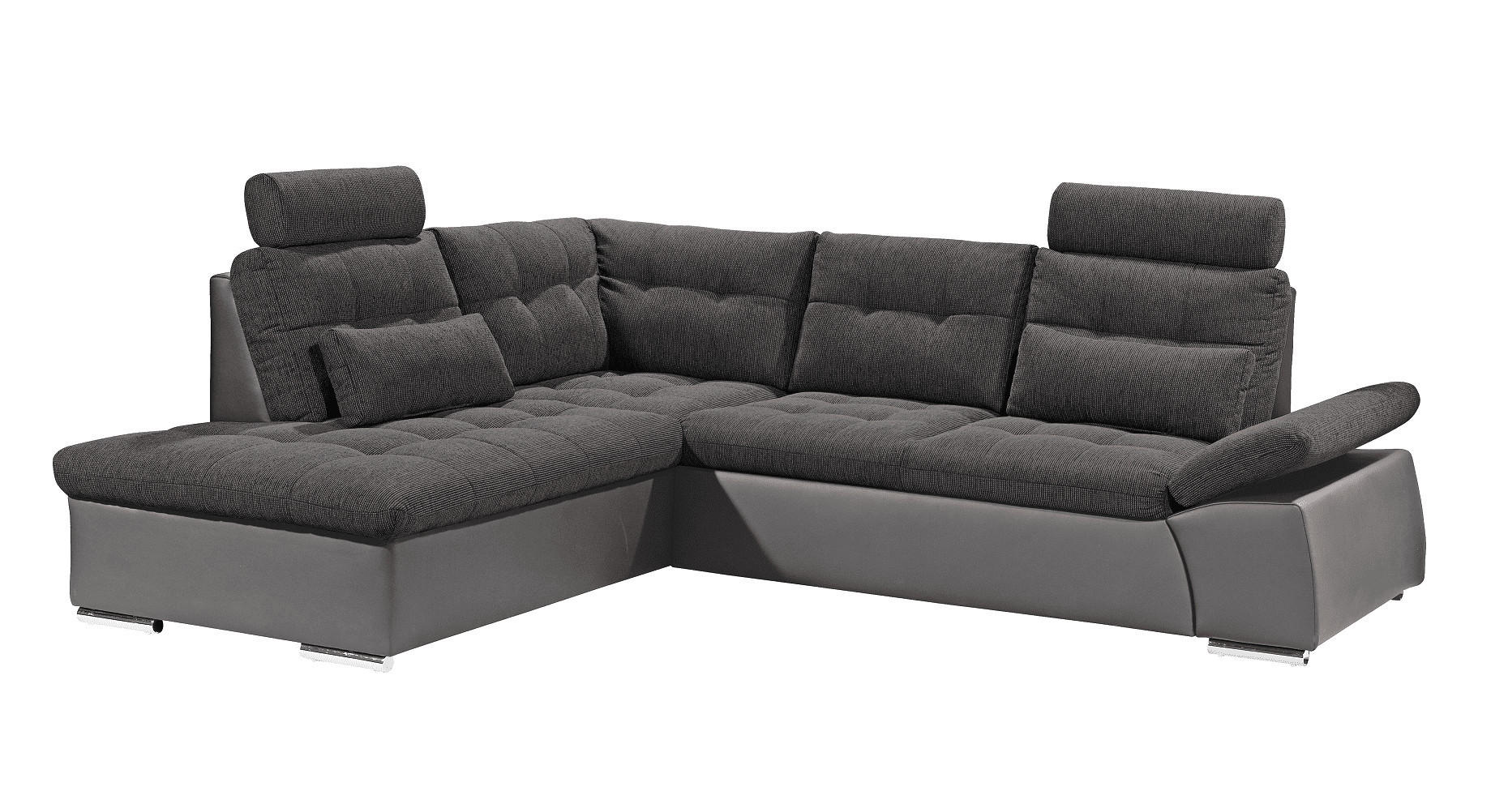 ECKSOFA mit Schlaffunktion, Armlehnfunktion und Kopfstützen - Chromfarben/Dunkelgrau, Textil (260/219cm) - ed exciting design