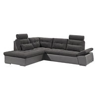 ECKSOFA mit Schlaffunktion, Armlehnfunktion und Kopfstützen - Chromfarben/Dunkelgrau, Textil (260/219cm) - ed exciting design