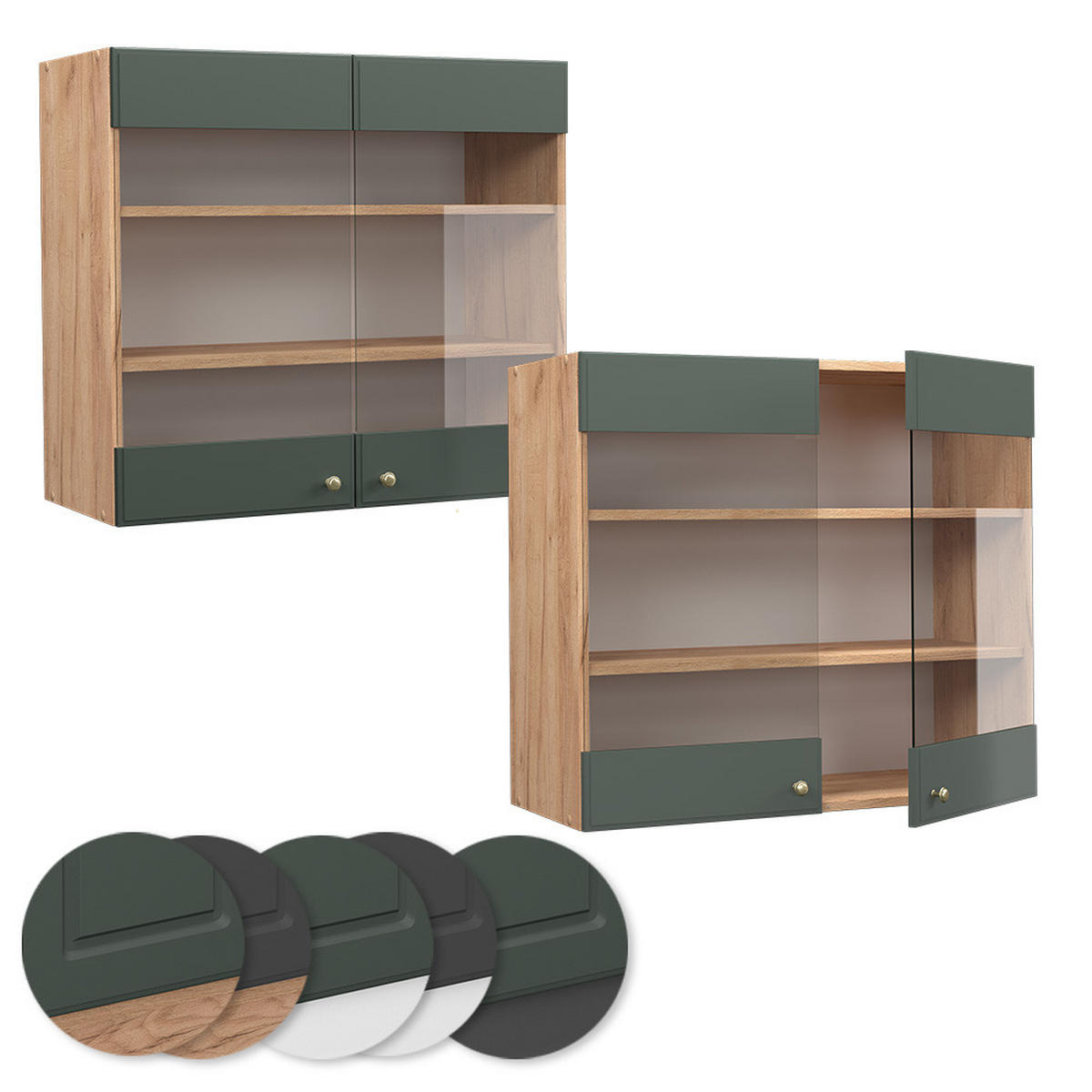 KÜCHENGLASSCHRANK Fame-Line Grün-Gold Landhaus 80 cm - Eiche Wotan/Grün, Holzwerkstoff (80/72/34.1cm) - Vicco
