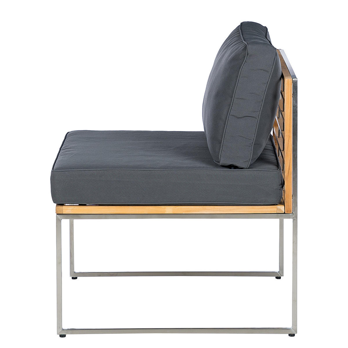 SESSELMODUL - Grau / Braun - Teak / Edelstahl - Webstoff / Teak massiv - Silberfarben/Braun, Holz/Textil (70/77/70cm) - home24