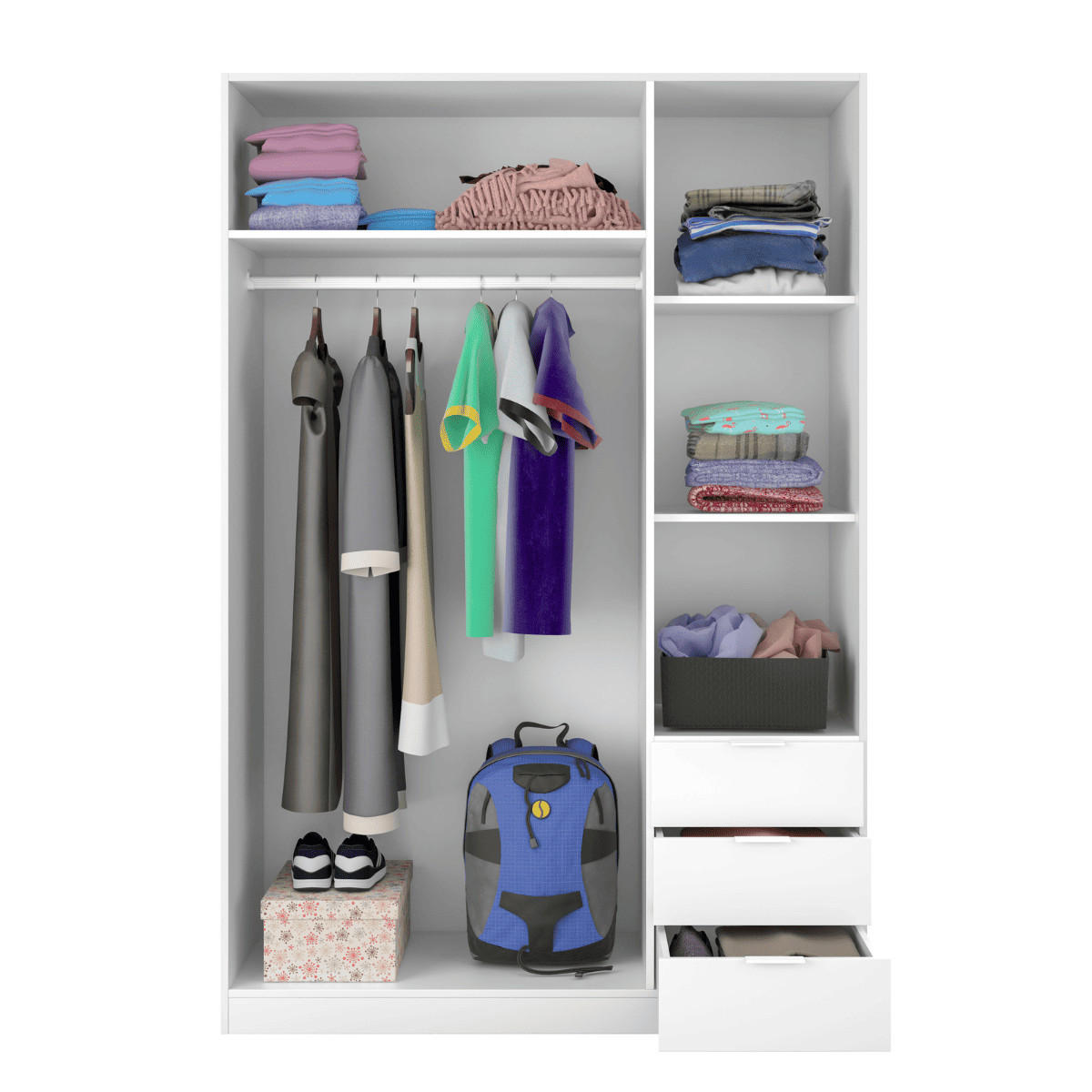 SCHRANK mit 3 Türen und 3 Schubladen, weiß 121/180/52 cm - Weiß, Holzwerkstoff (121/180/54cm) - Calicosy
