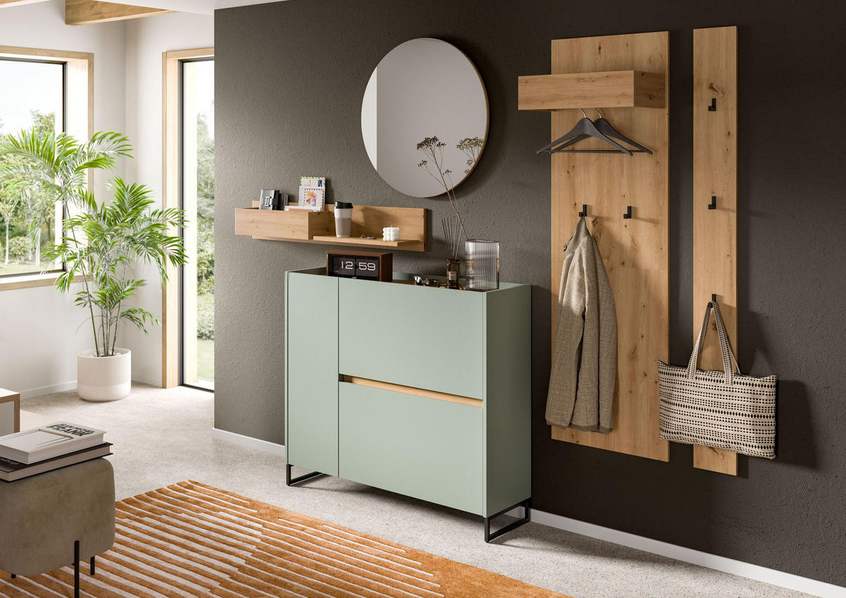 GARDEROBE Flow (B/H/T: ca. 236/197/32 cm) 5 tlg. in Salbei/Salbei - Salbeigrün, Holzwerkstoff (236/197/32cm) - Homes & Jones