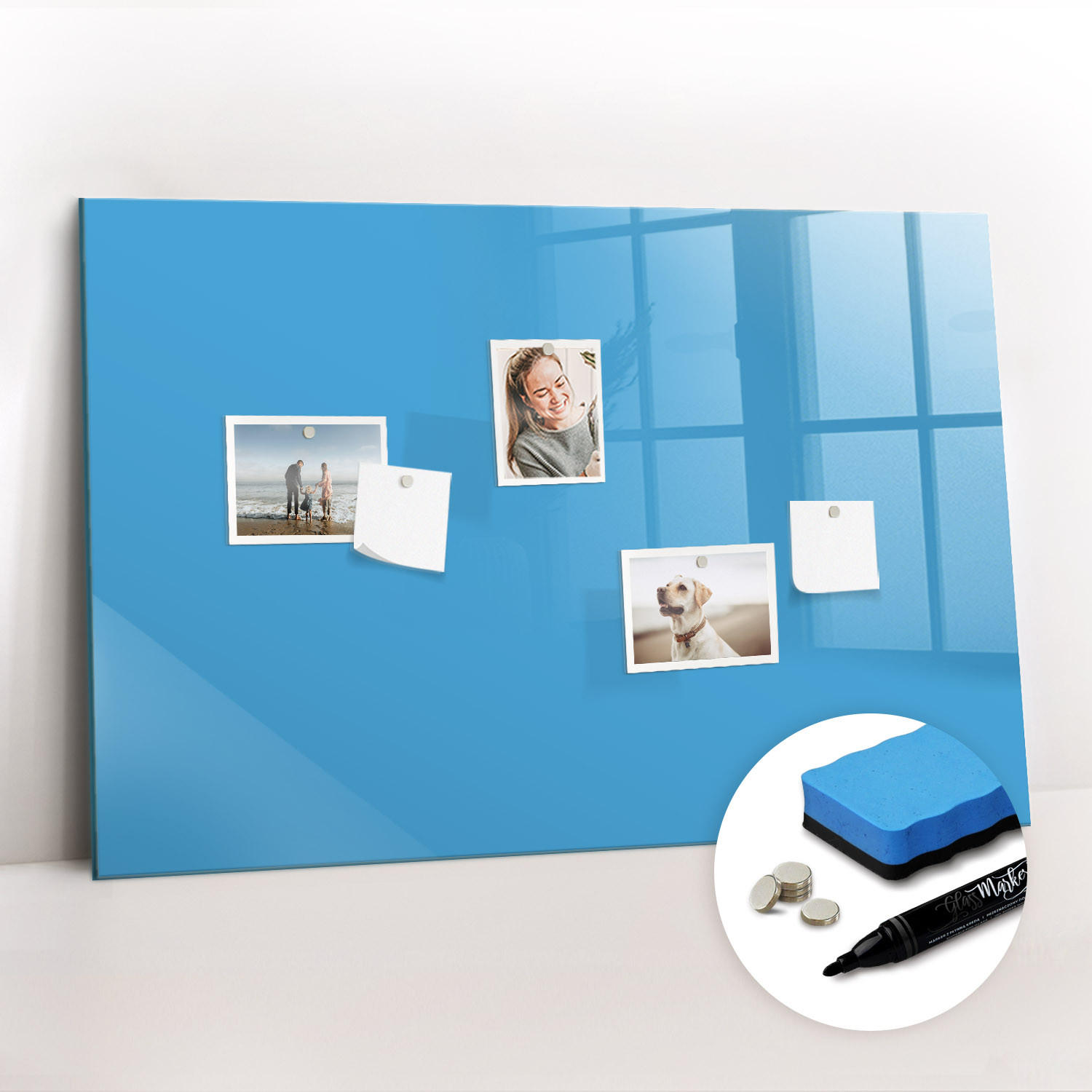 MAGNETTAFEL 90x60 Blau schwarzer Marker - Blau, Glas (90/0.4/60cm) - TULUP