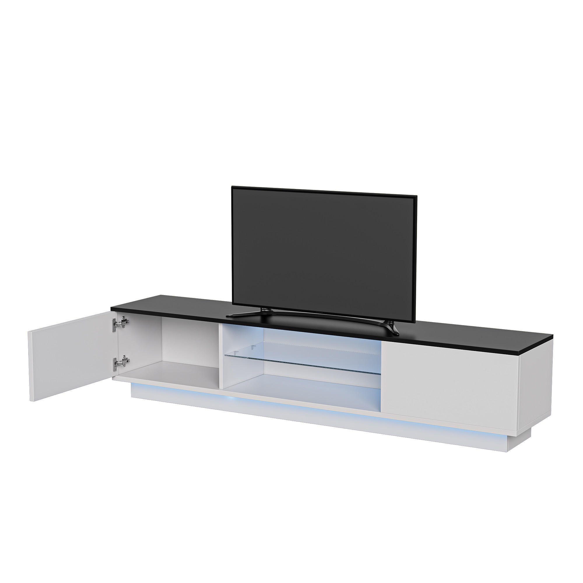 TV-SCHRANK 140 cm, weiß glänzend, LED, lackierte Türen, Glasregale, modern - Weiß, Holz (140/35/32cm) - EuroLiving