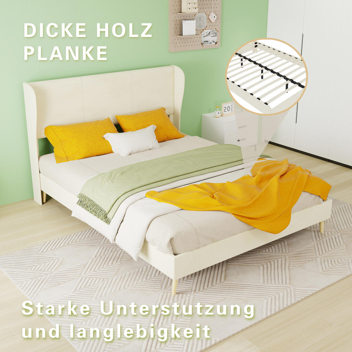 POLSTERBETT 140/200 cm DE-35481 mit Kopfteil Beige - Beige, Metall (140/200cm) - ComfortXL
