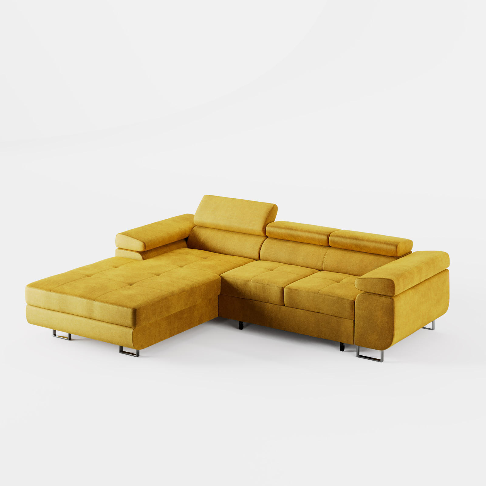 ECKSOFA VEMO CORE Links Gelb Velours-Stoff mit Schlaffunktion und Bettkasten - Gelb, Holz/Metall (280/205cm) - Barchello