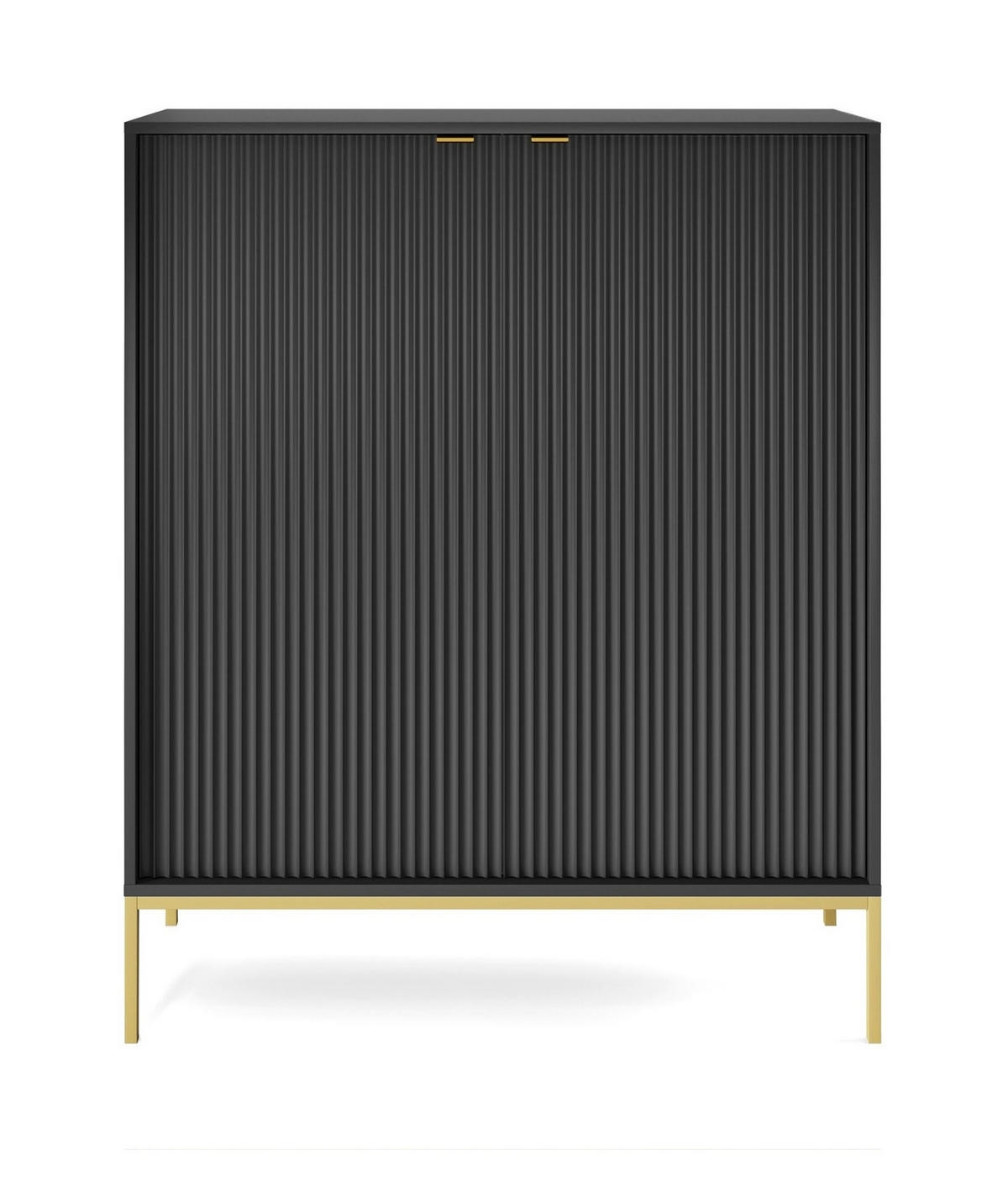 SIDEBOARD Eternas 2T Schwarz 104/125/39 cm – goldene Füße, mit geriffelten Fronten - Goldfarben/Schwarz, Holzwerkstoff (104/125/39cm) - AX Living