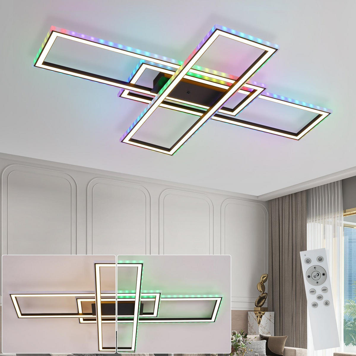 LED-DECKENLEUCHTE Luiz 71/101.2/7cm - Schwarz, Metall (101.2/71/7cm) - Nettlife