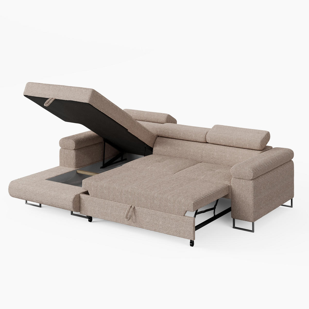 ECKSOFA VEMO MINI Links Schwarz Cord-Stoff Kompakter Komfort für Wohnräume - Schwarz, Textil (235/175cm) - Barchello