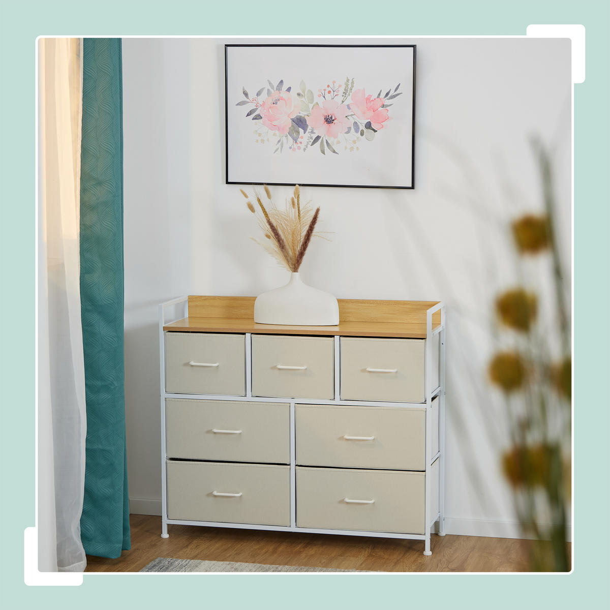 KOMMODE - Beige/Weiß, Holzwerkstoff/Kunststoff (100/85/30.5cm) - Relaxdays