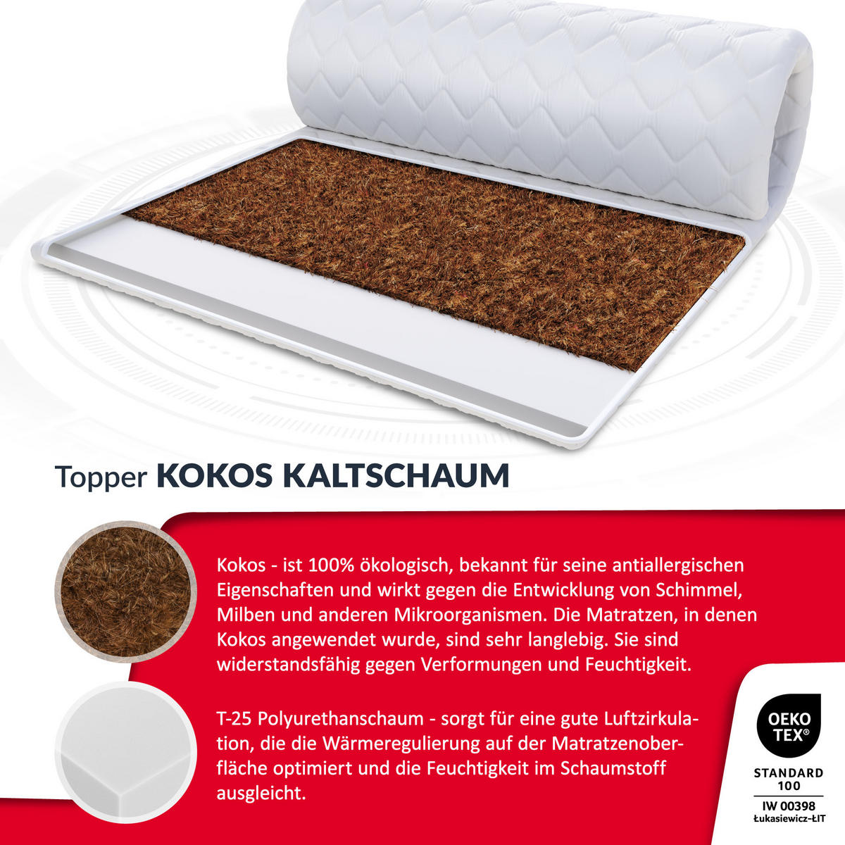 TOPPER Kokos Kaltschaum 4 cm - Weiß, Textil (180/200cm) - FDM