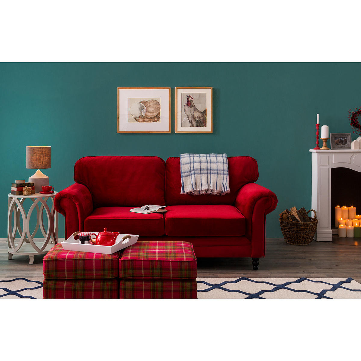 3-SITZER SOFA - Samt - Rot, Textil (202/93/100cm) - home24