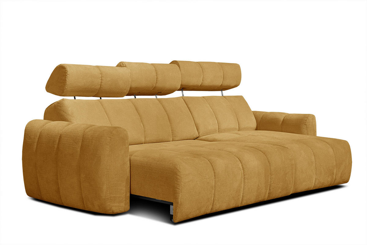 ECKSOFA KIMI 3-Sitzer, ausziehbarer Sitz, verstellbare Kopfstützen, senfgelb - Gelb/Schwarz, Holzwerkstoff/Textil (270/160cm) - Courtois Laville