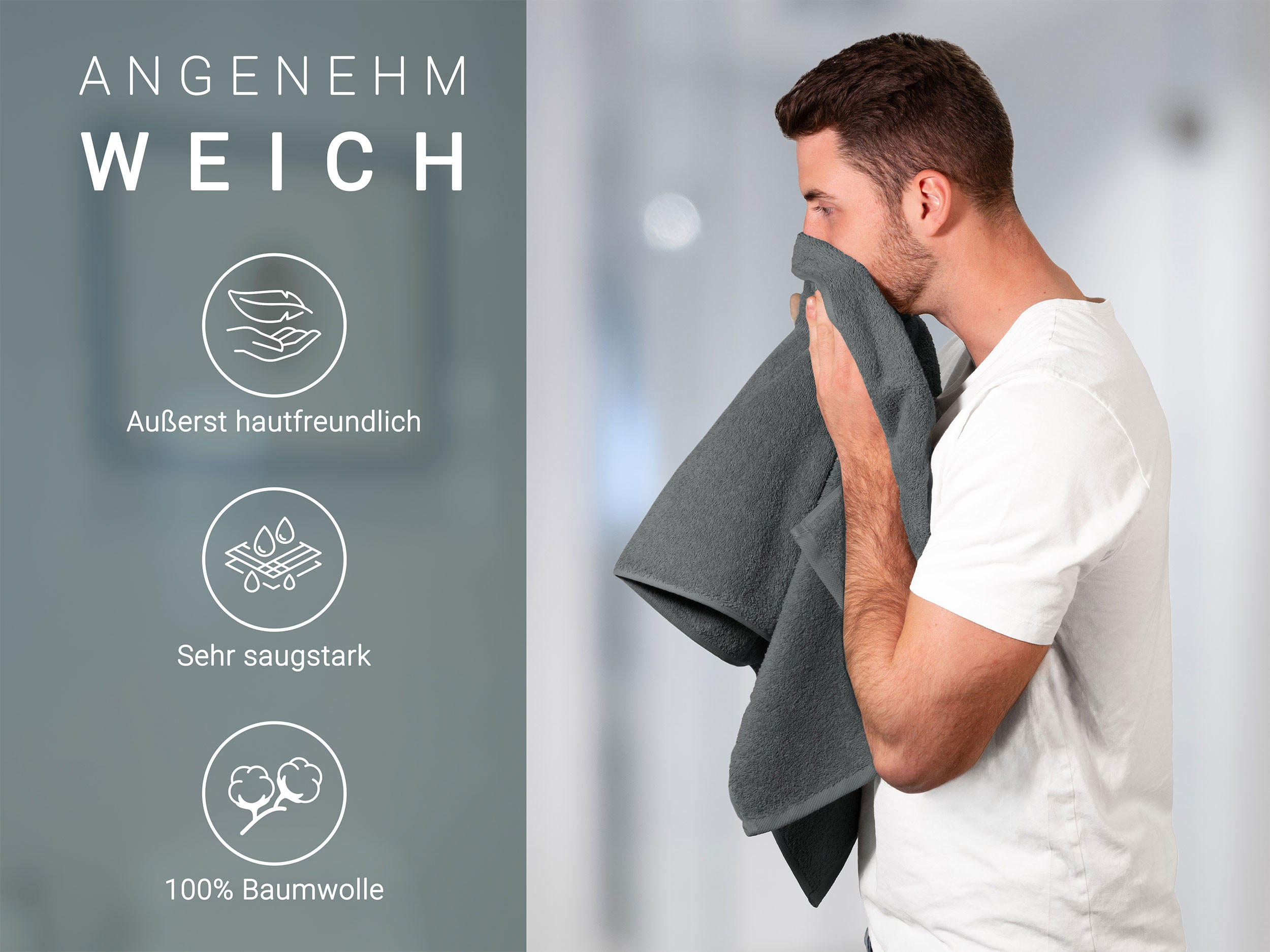 HANDTÜCHER, 6er-Set, 50x100 cm, 100% Baumwolle, Grau - Graphitfarben, Textil (50/100cm) - Zollner