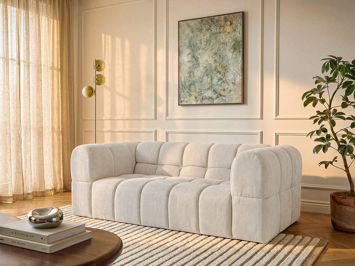 SOFA - 3 Personen - stoff - beige Rimalo - Beige, Textil (214/75/102cm) - Vente-Unique