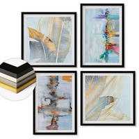 WANDBILDER 4er-Set - 50x50 cm & 40x60 cm Schwarzer Rahmen - Abstrakte Gemäldekompositionen - Schwarz, Kunststoff (50/50cm) - ArtPrintCave