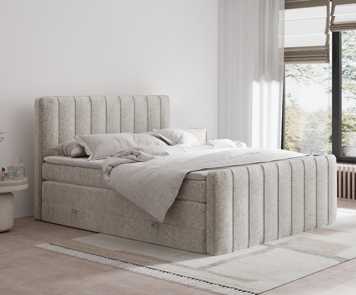 BOXSPRINGBETT Novara Beige 140/200 cm - Beige/Schwarz, Holz/Holzwerkstoff (140/200cm) - Maison de Reve