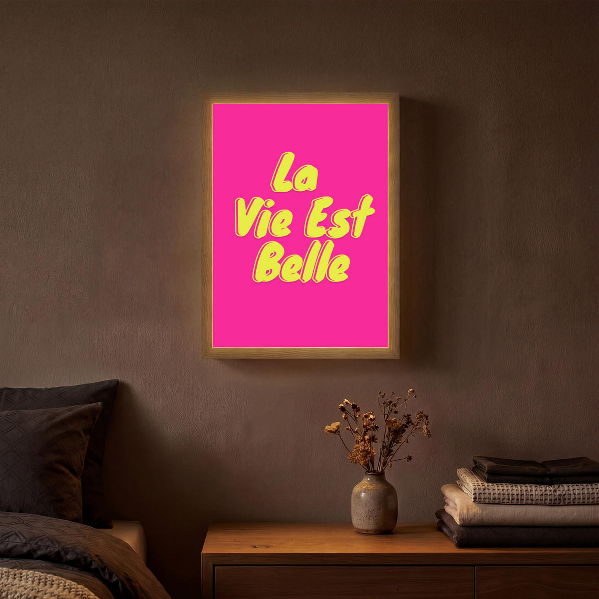 NÁSTĚNNÁ LAMPA S AKUMULÁTOREM Citace - Retro - Pink 30x40 cm - růžová, kompozitní dřevo (30/40/8cm) - OnlyWow