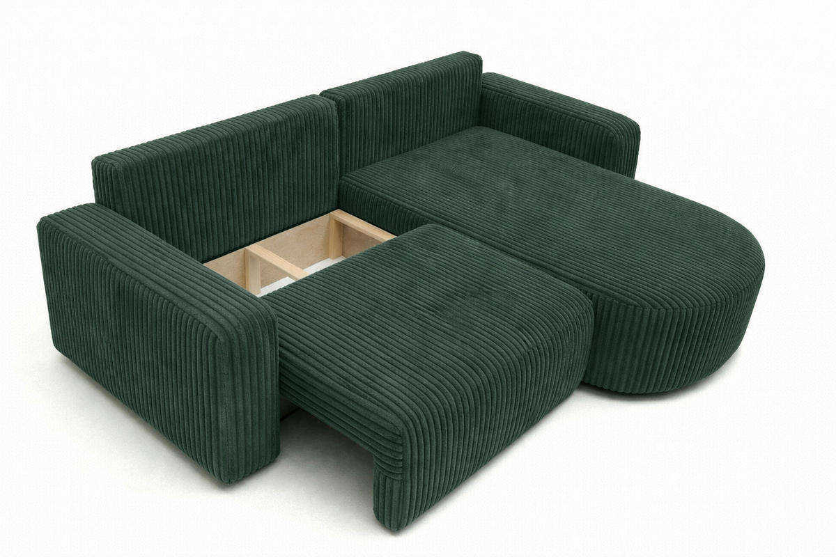 ECKSOFA Mit Schlaffunktion, Cordstoff Tilia, Grün, Rechts, ROUND ONE - Grün, Holz (244/175cm) - Kaiser Möbel