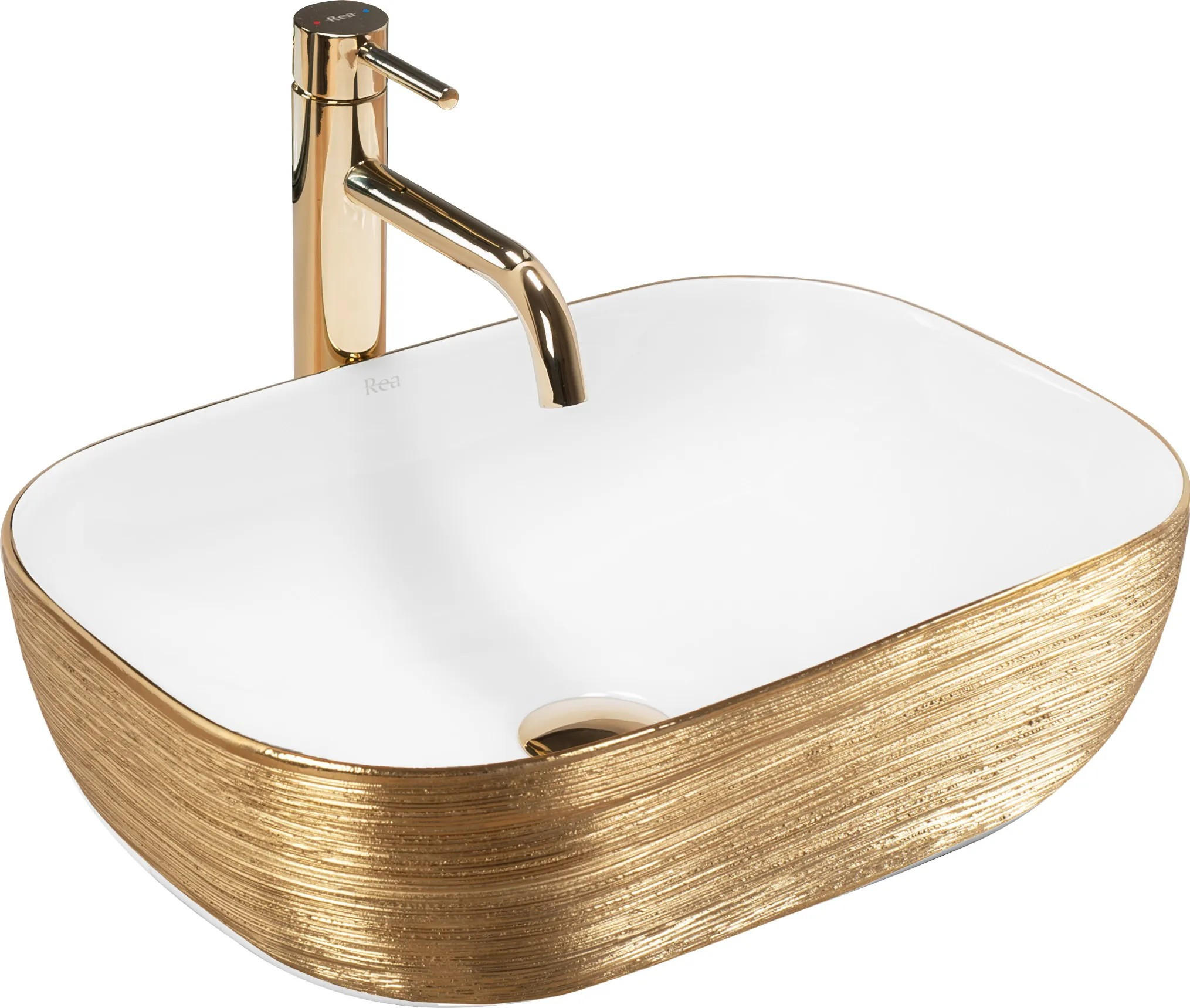 AUFSATZWASCHBECKEN BELINDA WHITE GOLD BRUSH 46,5/33,5/13,5 cm - Goldfarben, Keramik (46.5/13.5/33.5cm) - REA