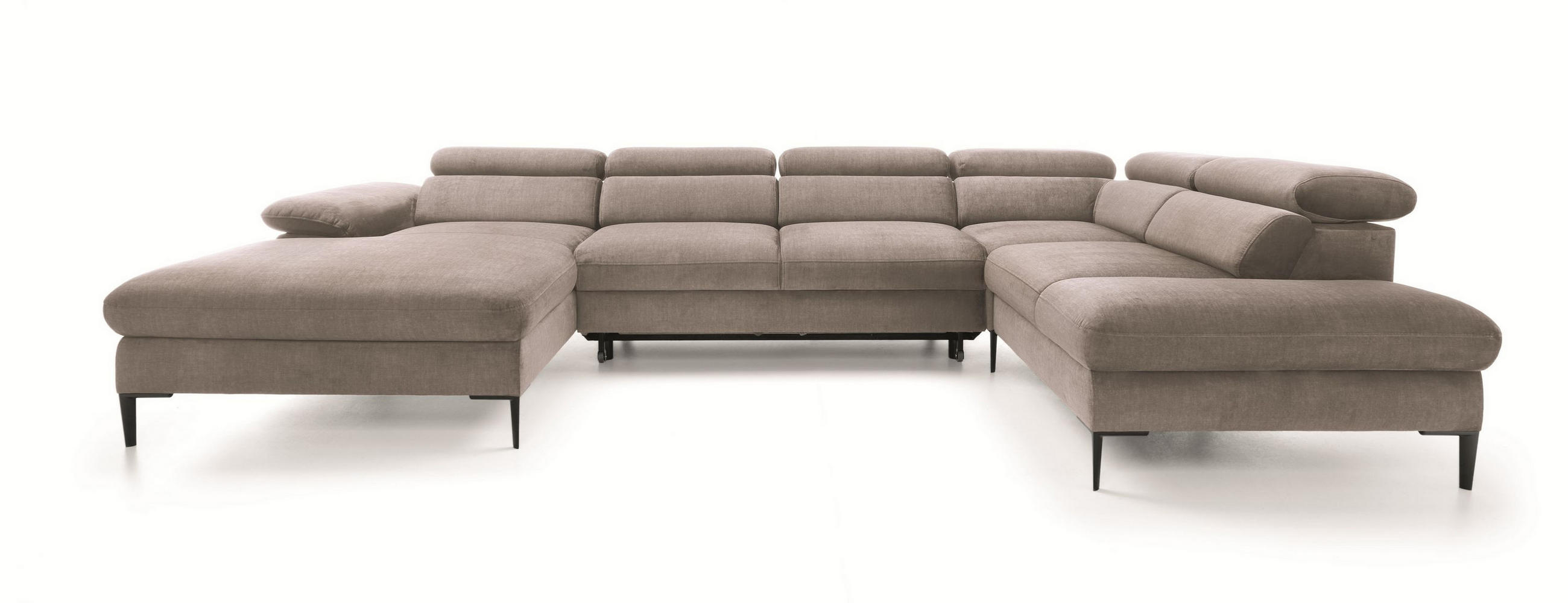 WOHNLANDSCHAFT MESTO Braun Velours-Stoff mit Schlaffunktion - Braun, Holz (353/94/182cm) - MASSENO