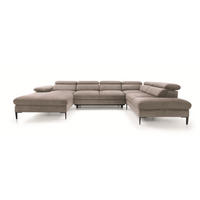 WOHNLANDSCHAFT MESTO Braun Velours-Stoff mit Schlaffunktion - Braun, Holz (353/94/182cm) - MASSENO