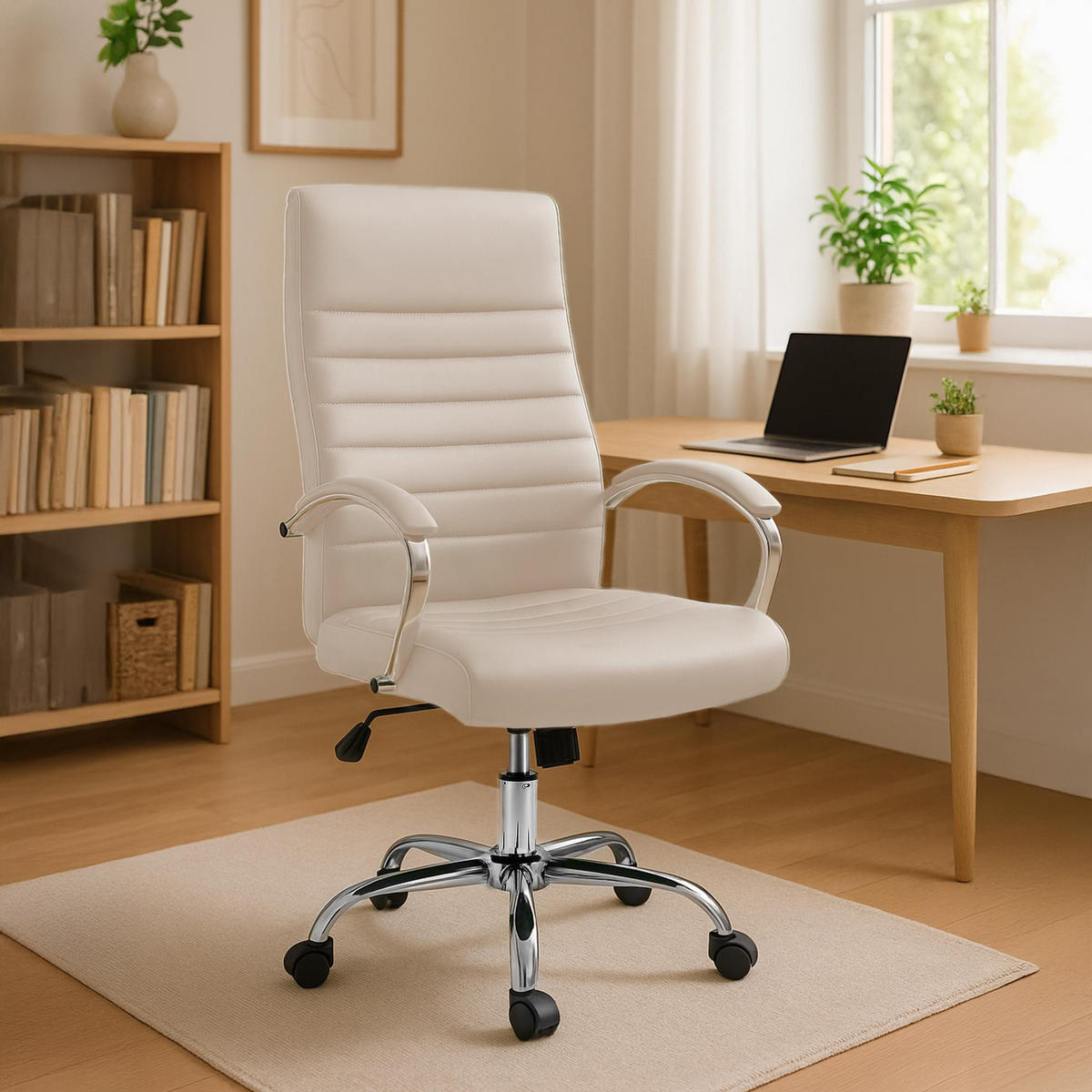 CHEFSESSEL Lederlook Creme - Creme, Textil/Metall (60/110/68cm) - CLP