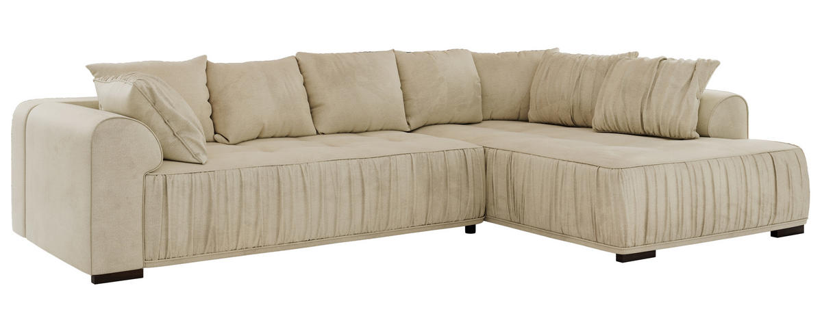 ECKSOFA ORTA Beige Velvet - Rechts - Beige/Schwarz, Textil (200/325cm) - MKS