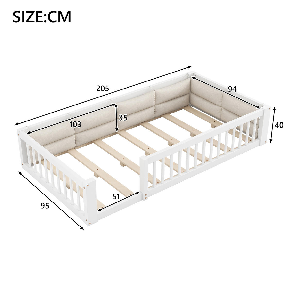 BETT 90/200 cm in Weiß mit Seitengitter und Kissen Massivholz Design - Weiß, Holzwerkstoff (90/200cm) - STILVORA