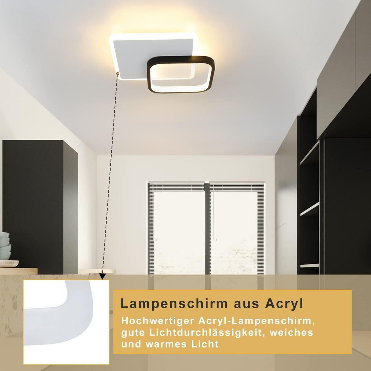 LED-DECKENLEUCHTE Archie 25/25/5 cm - Schwarz/Weiß, Metall (25/25/6cm) - Nettlife