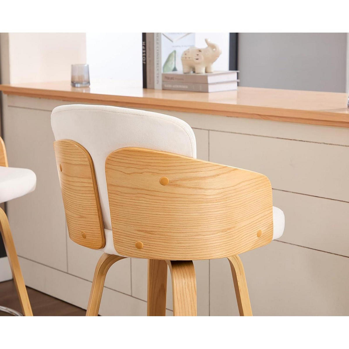 BARHOCKER 4er Set mit Holzbeinen und Samtbezug Beige - Creme, Textil (50/92.5/47.5cm)