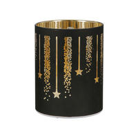 LED-LEUCHTER Sternenregen, mit Timer, Glas, Schwarz / Gold, H 13 cm - Schwarz, Glas (10/10/13cm) - Gilde