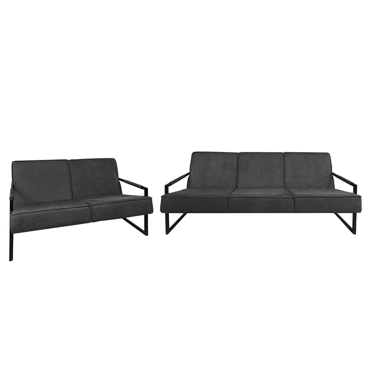 POLSTERGARNITUR (3-2) - Strukturstoff - Dunkelgrau, Textil (1/1/1cm) - home24