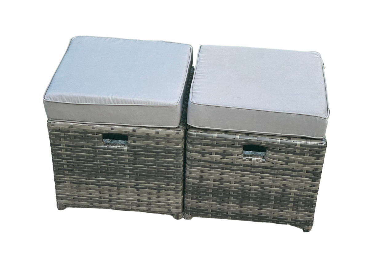 GARTENHOCKER Polyrattan 2-teilig - Dunkelgrau, Glas/Kunststoff (40/34/40cm) - Fimous