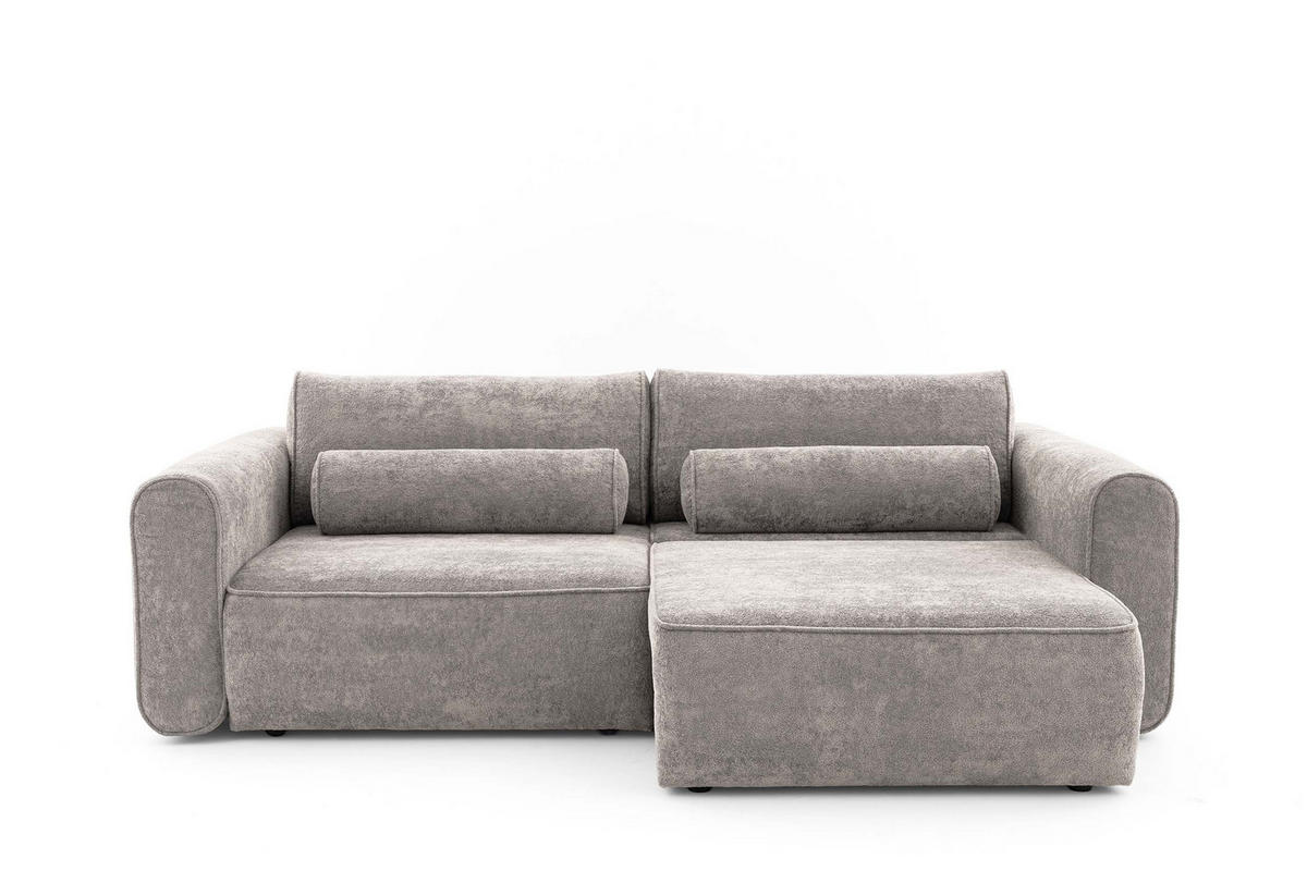 ECKSOFA MOTION mit Schlaffunktion 130x200 Webstoff Hellgrau - Hellgrau/Schwarz, Holz/Textil (250/120cm) - Muffo