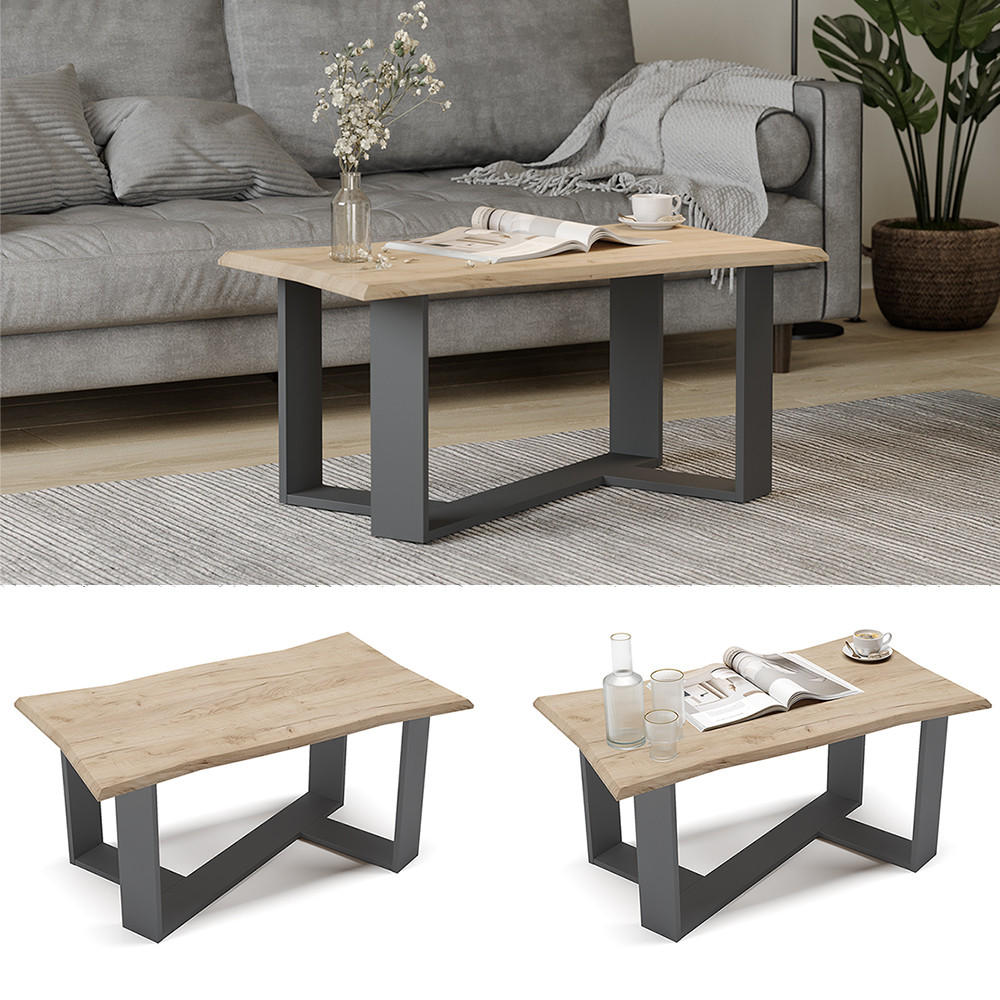 COUCHTISCH Arne Goldkraft Eiche 90 x 50 cm - Anthrazit/Eiche Wotan, Holzwerkstoff (50/90/42.3cm) - Vicco