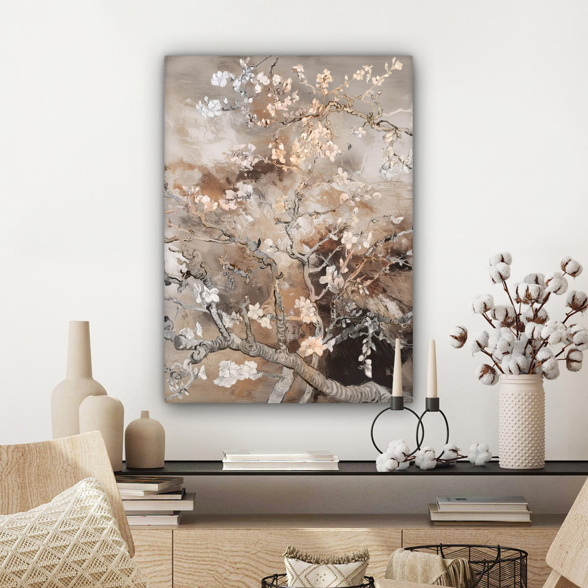 LEINWANDBILD Mandelblüte - Kunst - Van Gogh - Beige - Abstrakt 60x80 cm - Braun, Textil (60/80cm) - MuchoWow