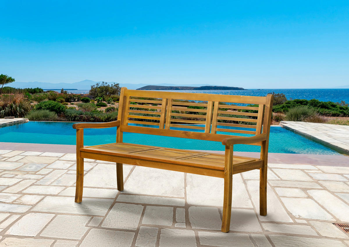 GARTENBANK Akana - 3-Sitzer mit Arm- und Rückenlehnen - 150 cm - Naturfarben, Holz (150/92/68cm) - TPFGarden