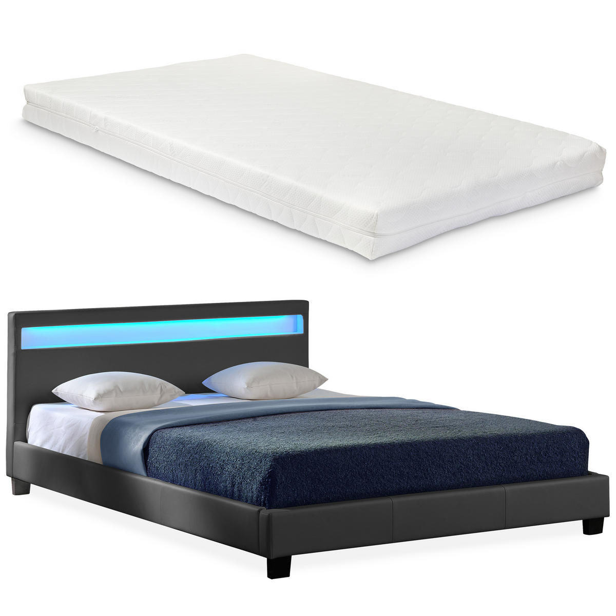 POLSTERBETT Paris mit Matratze und LED-Beleuchtung - Dunkelgrau, Textil (140/200cm) - Corium