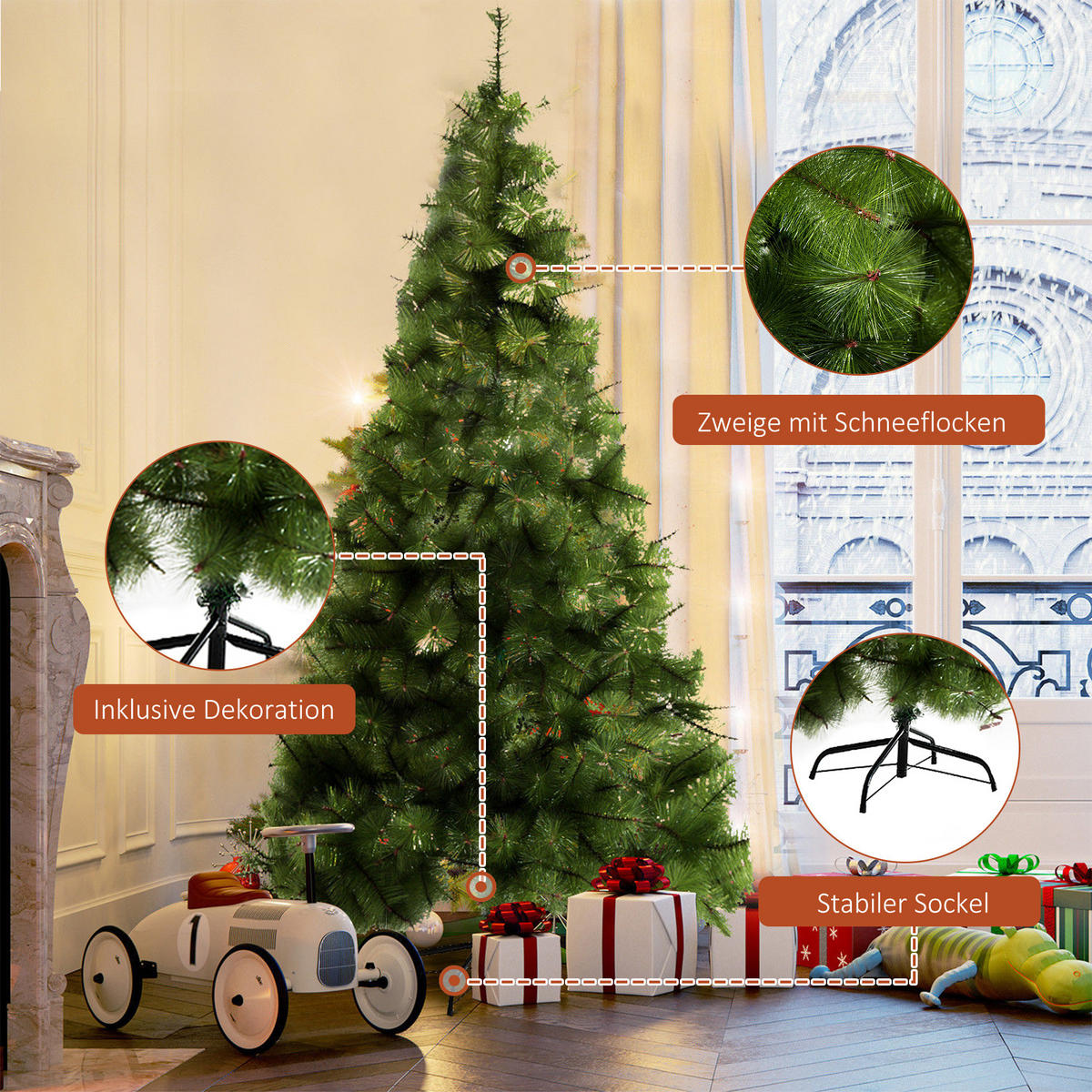 KÜNSTLICHER Weihnachtsbaum 2,1 m Christbaum Tannenbaum 505 Äste PET Grün - Grün, Kunststoff (210cm) - HOMCOM