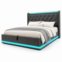ČALOUNĚNÁ POSTEL 180 × 200 cm v šedém lnu s úložným prostorem, LED osvětlením a USB/USB-C - šedá, kov/kompozitní dřevo (180/200cm) - WISHDOR