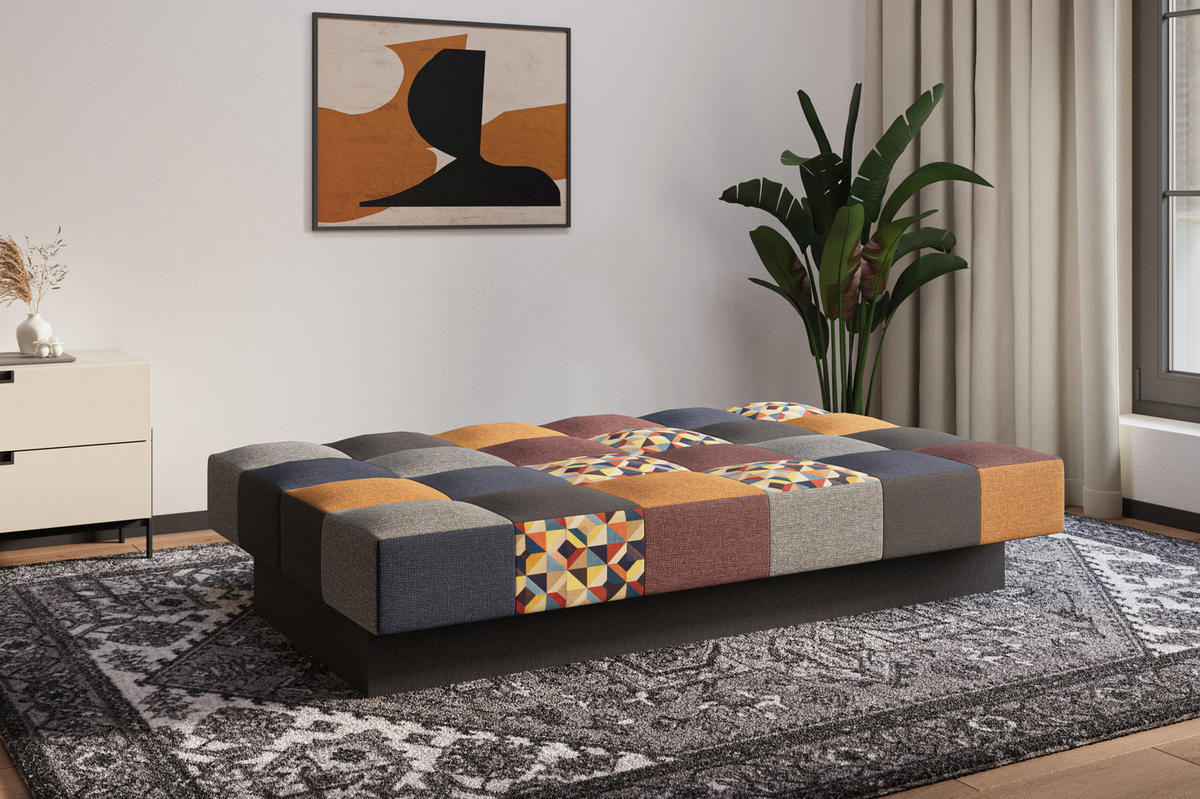 SCHLAFSOFA - Cyprus patchwork - Weinrot + Gelb - Weinrot, Holz (192/85/92cm) - Möblo