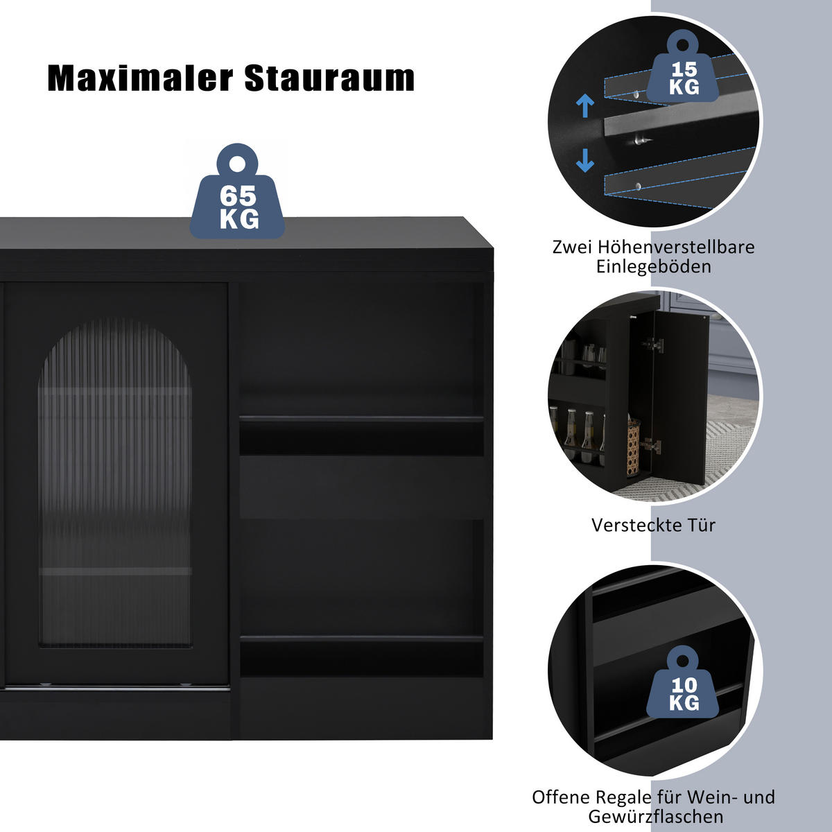 KÜCHENINSEL aus MDF 121.5x40x76.7 cm Schwarz mit 360° Drehplatte & Stauraum - Schwarz, Holzwerkstoff (121.5/76.7/40cm) - Modfu