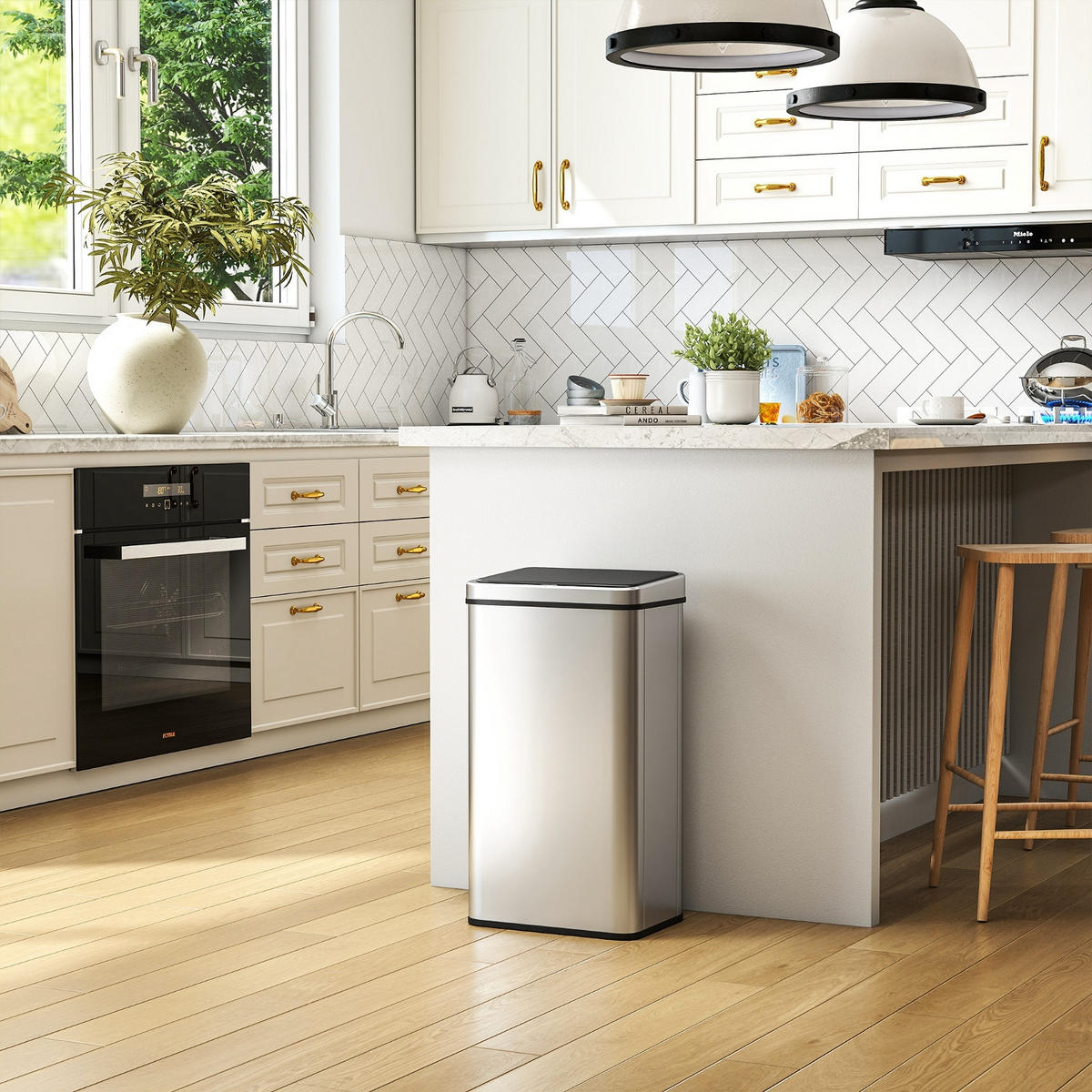 MÜLLEIMER Automatischer Küchen 50L 35/67/26 cm Edelstahl Silber MIT SENSOR, SOFT-CLOSE - Silberfarben, Metall (26/67/35.5cm) - Rolipo