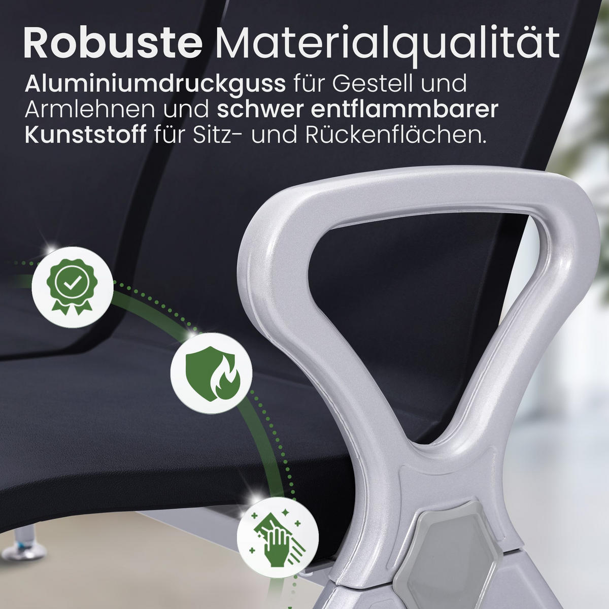 WARTEBANK Kunststoff Schwarz - Schwarz/Grau, Kunststoff/Metall (118/89/59cm) - CLP