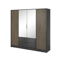 DREHTÜRENSCHRANK - John 4D mit Spiegel Graphit + artisan - Graphitfarben, Holzwerkstoff/Metall (206/200/51cm) - Möblo