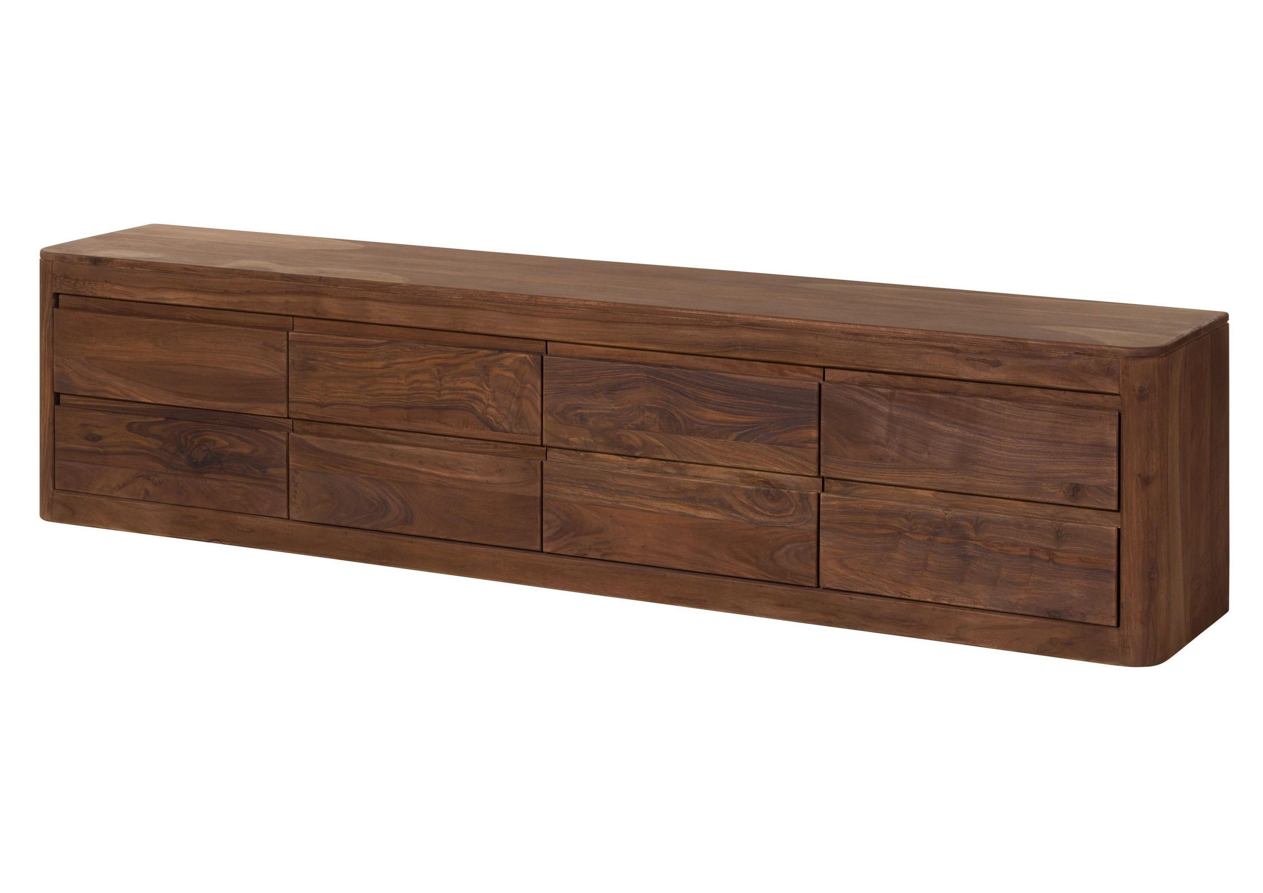 TV-BOARD Sheesham 220x40x50 rot-braun gebeizt TORONTO #166 - Dunkelbraun, Holz (40/50/220cm) - Massivmoebel24