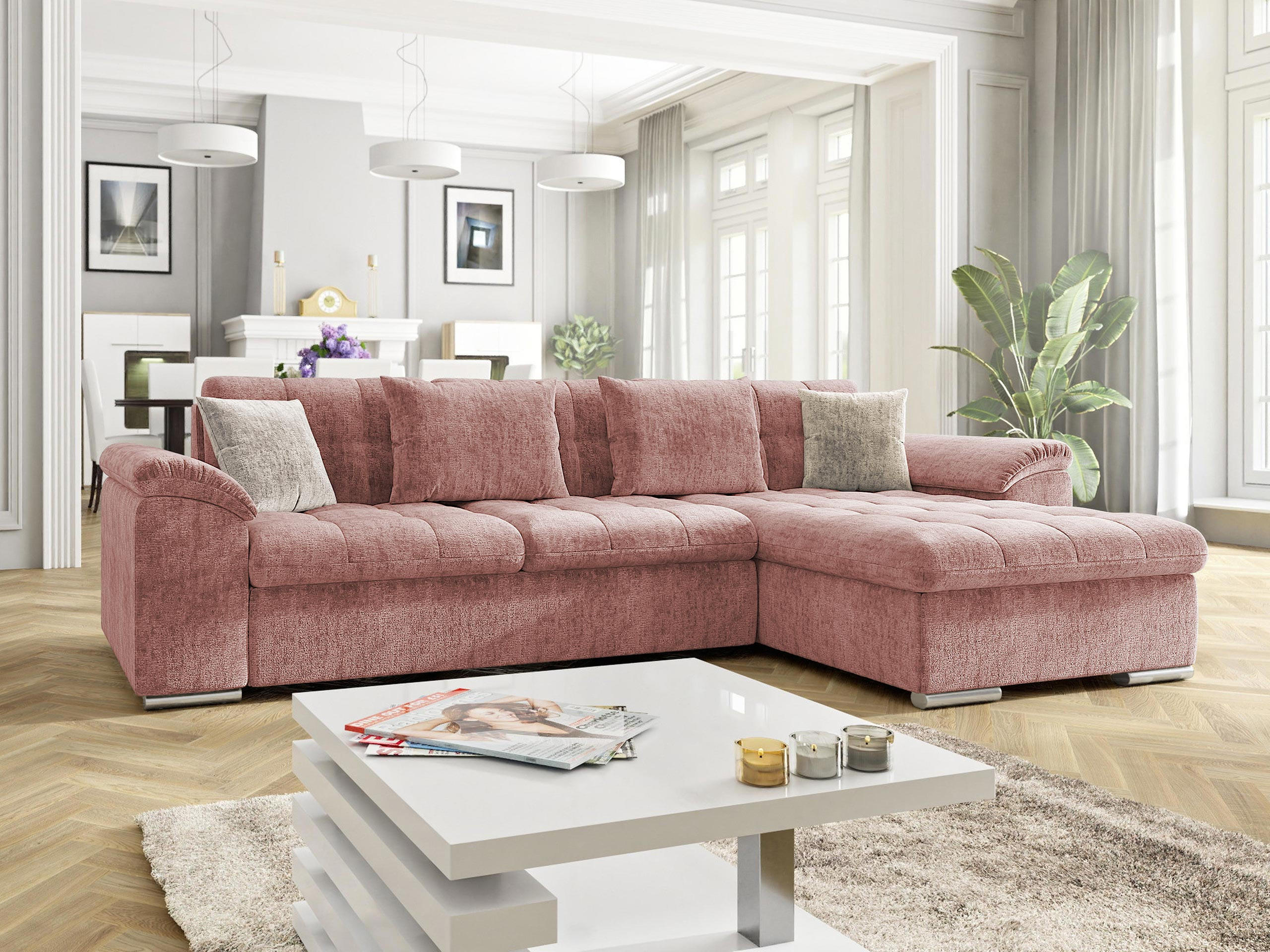 ECKSOFA Diana Premium, Seite: Rechts - Rosa, Holz/Textil (280/160cm) - MIRJAN24