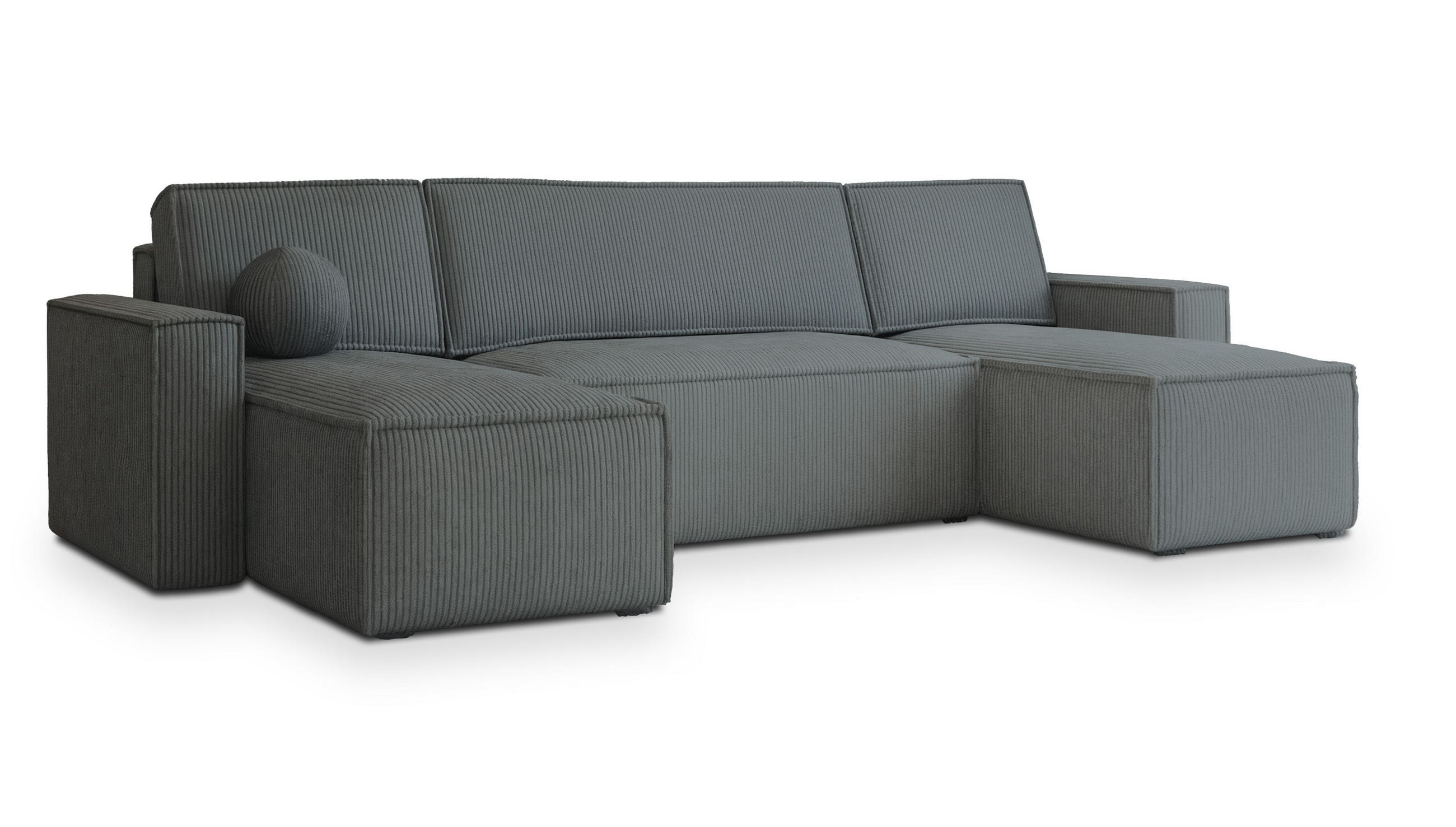 WOHNLANDSCHAFT PESANO P Grau Kordstoff mit Schlaffunktion - Grau, Holz (306/85/140cm) - MASSENO